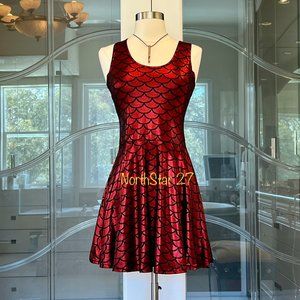 Size Holograph Shiny Mermaid Scale Skater Mini Dress